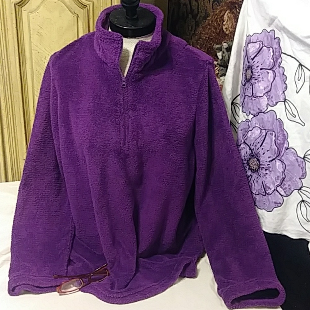 Womens PURPLE Sweater Winter Pullover PLUS SZ 2X Teddy bear Cozy long sleeve